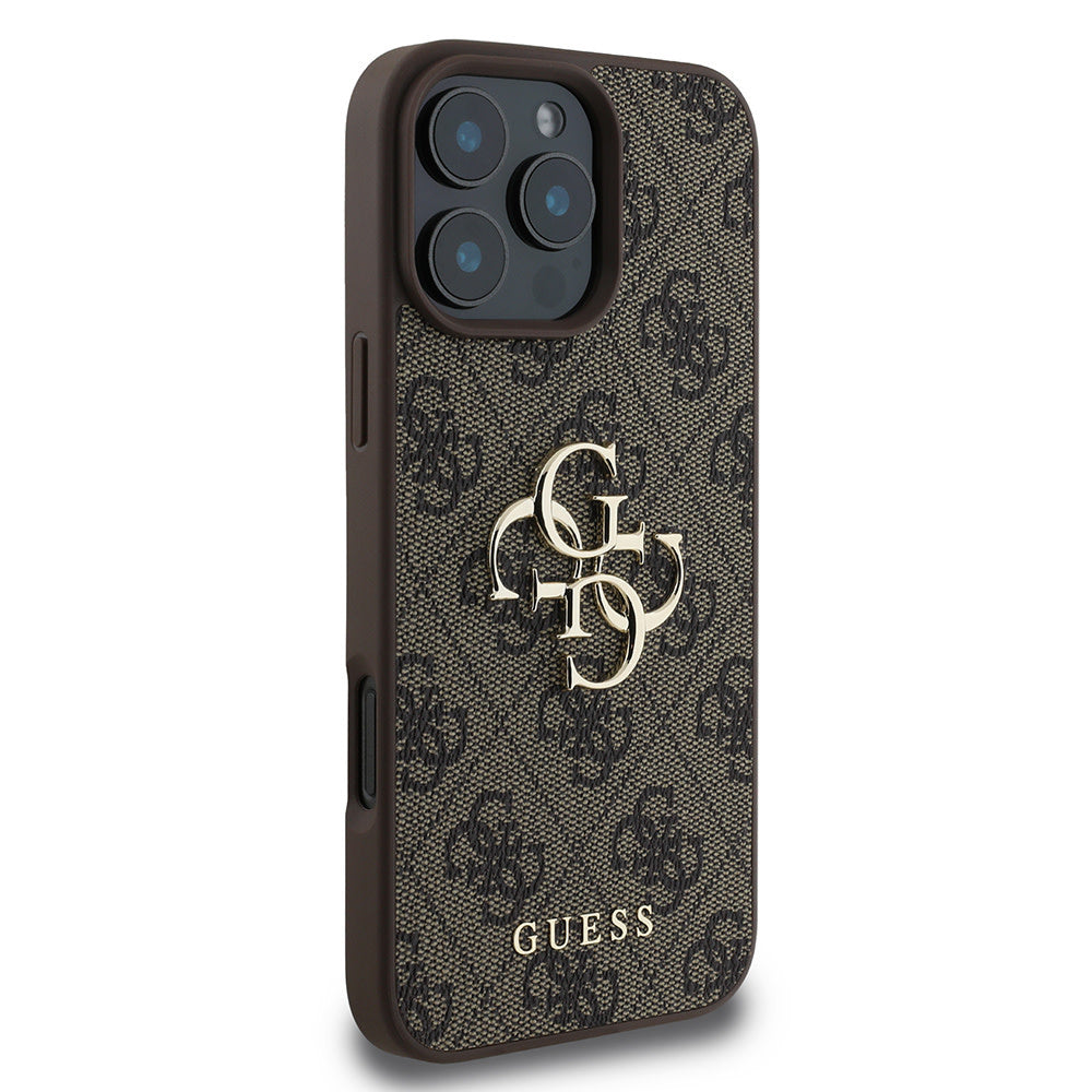 Guess iPhone 16 Pro Max Backcover hoesje - 4G - Big Metal Logo - Bruin-Hoesjes-Ilumina Benelux