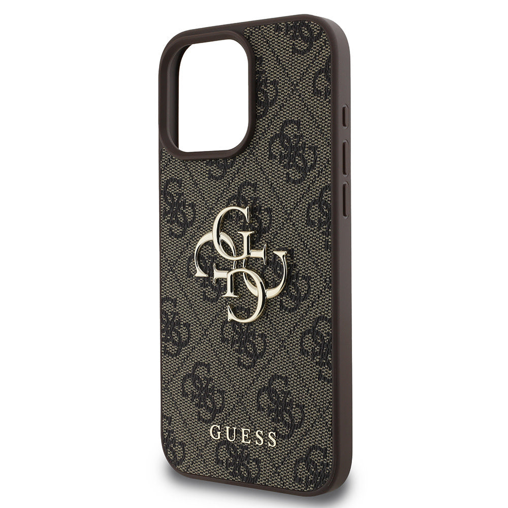Guess iPhone 16 Pro Max Backcover hoesje - 4G - Big Metal Logo - Bruin-Hoesjes-Ilumina Benelux
