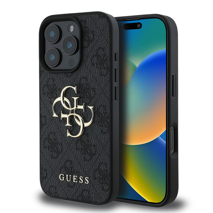 Guess iPhone 16 Pro Max Backcover hoesje - 4G - Big Metal Logo - Zwart-Hoesjes-Ilumina Benelux