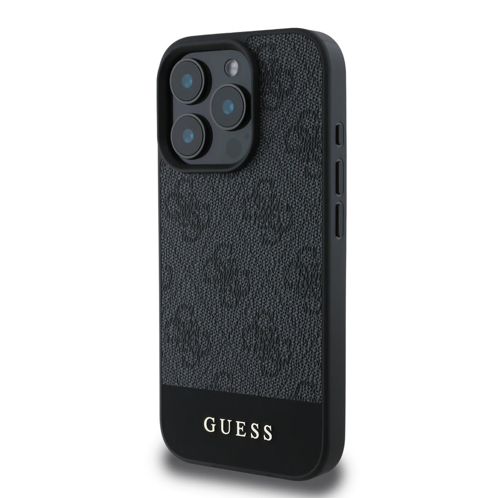 Guess iPhone 16 Pro Max Backcover hoesje - 4G PU Leather - Bottom Stripe - Grijs-Hoesjes-Ilumina Benelux