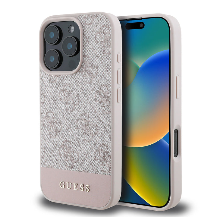 Guess iPhone 16 Pro Max Backcover hoesje - 4G PU Leather - Bottom Stripe - Roze-Hoesjes-Ilumina Benelux