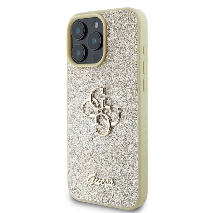 Guess iPhone 16 Pro Max Backcover hoesje - Big 4G - Fixed Glitter - Goud-Hoesjes-Ilumina Benelux