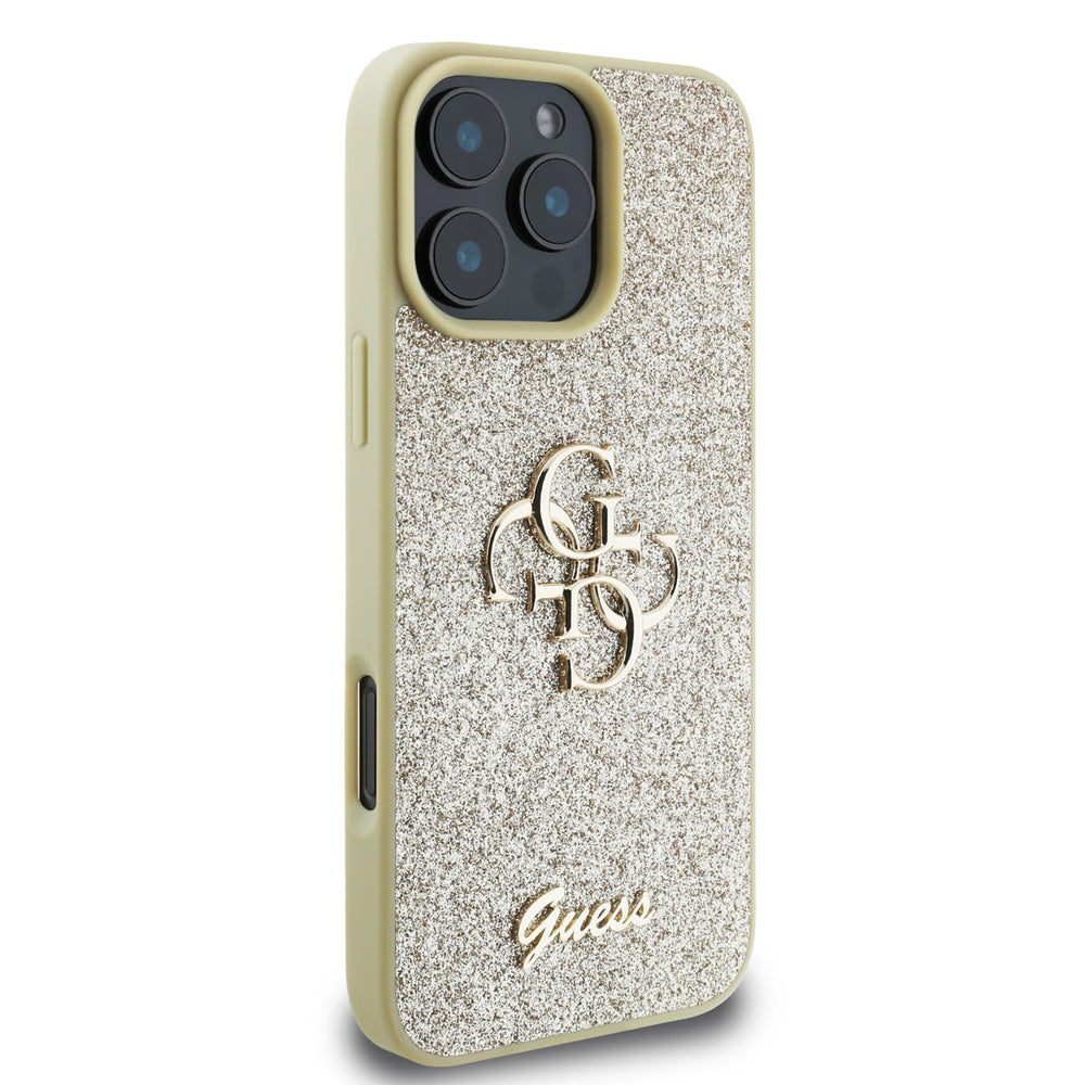 Guess iPhone 16 Pro Max Backcover hoesje - Big 4G - Fixed Glitter - Goud-Hoesjes-Ilumina Benelux