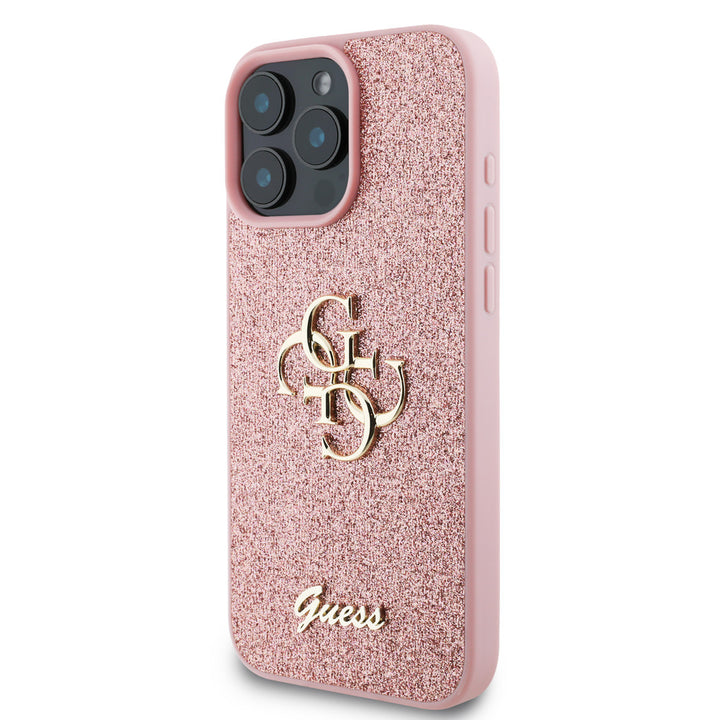 Guess iPhone 16 Pro Max Backcover hoesje - Big 4G - Fixed Glitter - Roze-Hoesjes-Ilumina Benelux