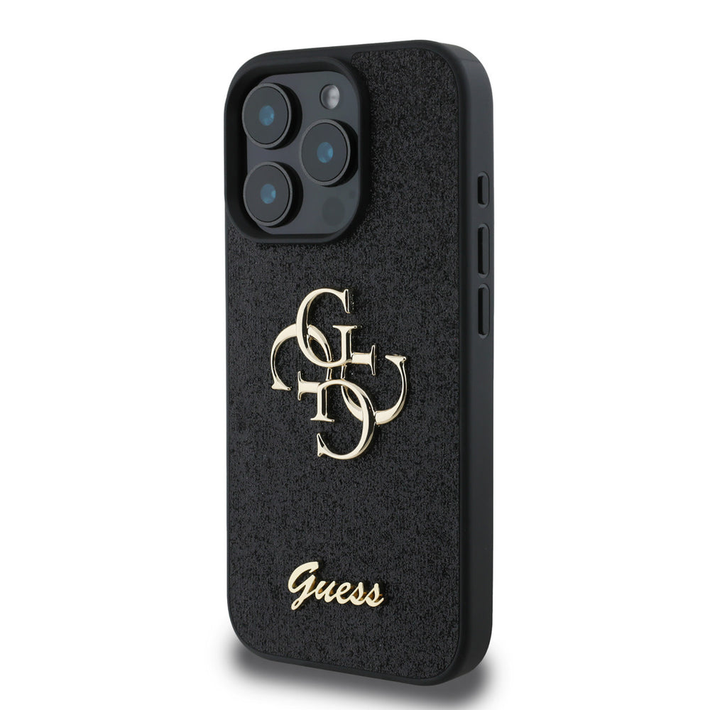 Guess iPhone 16 Pro Max Backcover hoesje - Big 4G - Fixed Glitter - Zwart-Hoesjes-Ilumina Benelux