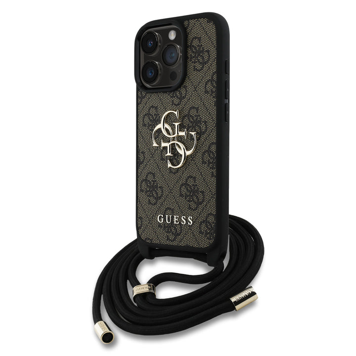 Guess iPhone 16 Pro Max Backcover hoesje - Crossbody 4G Big Logo - Cord Strap - Bruin-Hoesjes-Ilumina Benelux