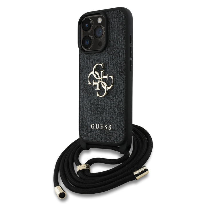 Guess iPhone 16 Pro Max Backcover hoesje - Crossbody 4G Big Logo - Cord Strap - Zwart-Hoesjes-Ilumina Benelux