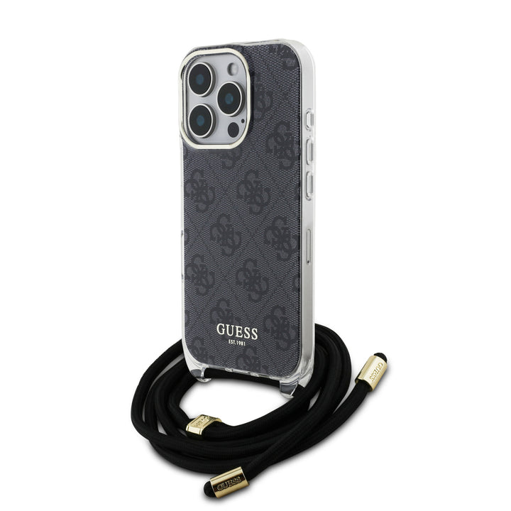 Guess iPhone 16 Pro Max Backcover hoesje Crossbody cord 4G - Zwart-Hoesjes-Ilumina Benelux