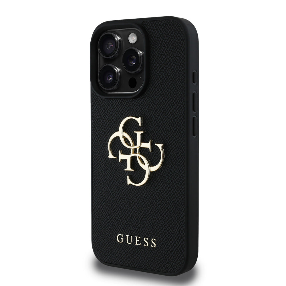 Guess iPhone 16 Pro Max Backcover hoesje - Grained - Big 4G Logo - Zwart-Hoesjes-Ilumina Benelux