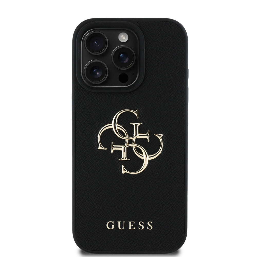 Guess iPhone 16 Pro Max Backcover hoesje - Grained - Big 4G Logo - Zwart-Hoesjes-Ilumina Benelux