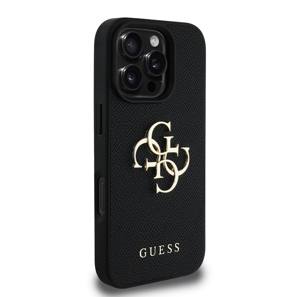 Guess iPhone 16 Pro Max Backcover hoesje - Grained - Big 4G Logo - Zwart-Hoesjes-Ilumina Benelux