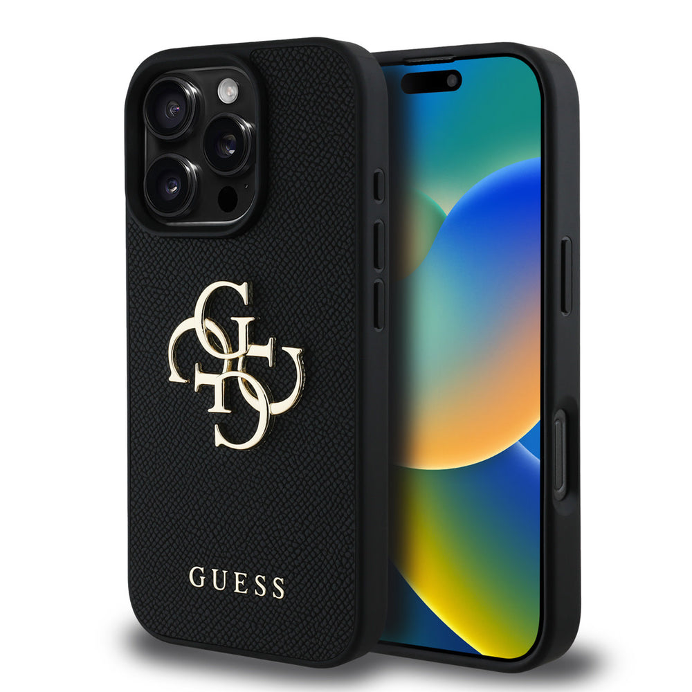 Guess iPhone 16 Pro Max Backcover hoesje - Grained - Big 4G Logo - Zwart-Hoesjes-Ilumina Benelux