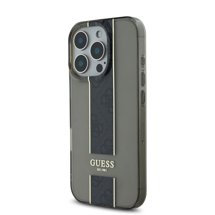Guess iPhone 16 Pro Max Backcover hoesje IML 4G Stripe - Zwart-Hoesjes-Ilumina Benelux