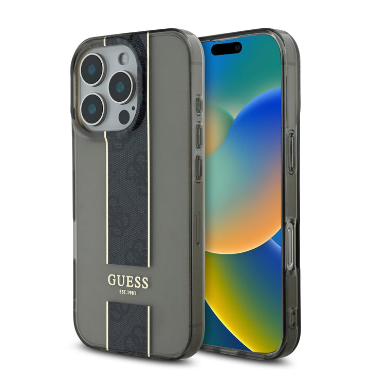 Guess iPhone 16 Pro Max Backcover hoesje IML 4G Stripe - Zwart-Hoesjes-Ilumina Benelux