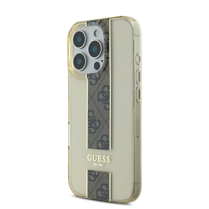 Guess iPhone 16 Pro Max Backcover hoesje IML 4G stripes - Bruin-Hoesjes-Ilumina Benelux