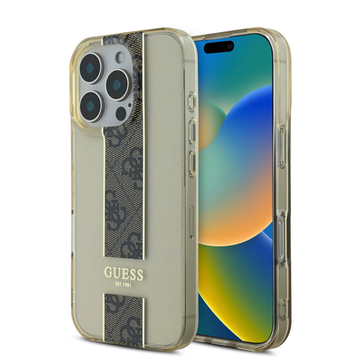 Guess iPhone 16 Pro Max Backcover hoesje IML 4G stripes - Bruin-Hoesjes-Ilumina Benelux