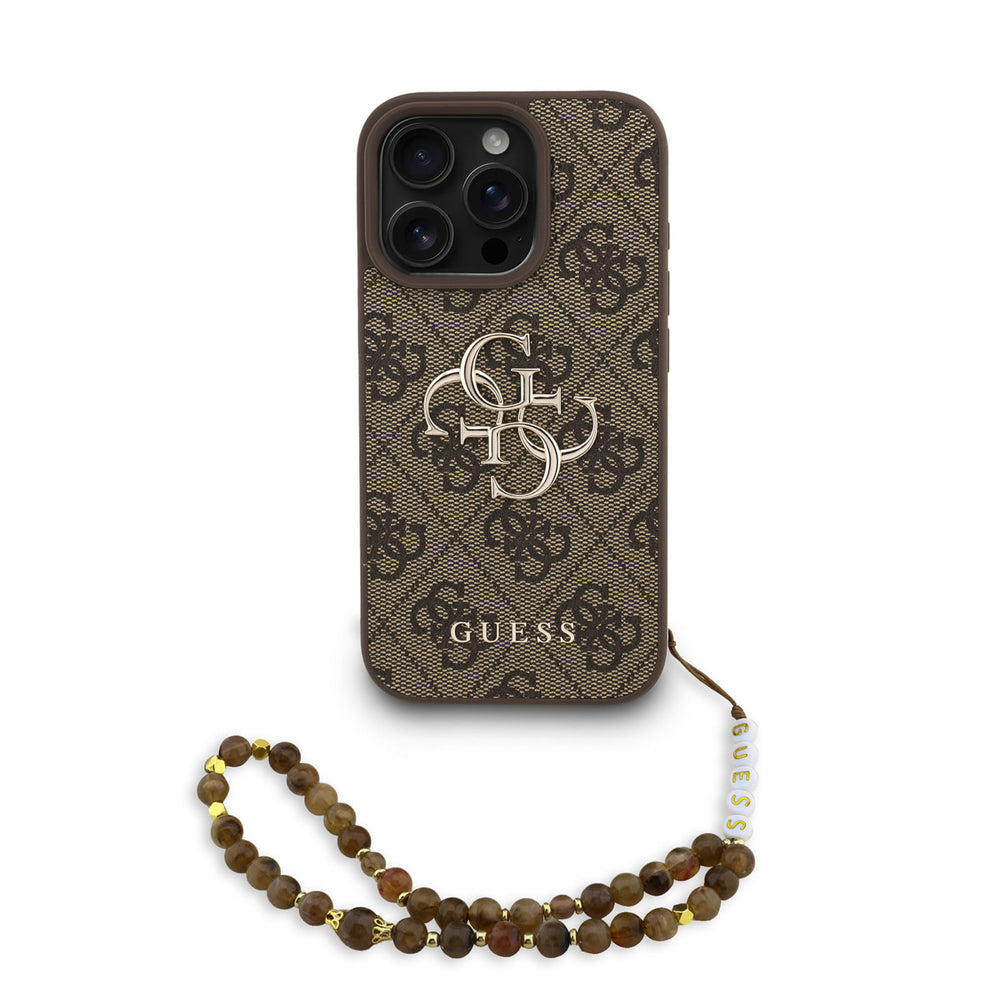 Guess iPhone 16 Pro Max Backcover hoesje - MagSafe - 4G Classic Logo With Strap - Bruin-Hoesjes-Ilumina Benelux