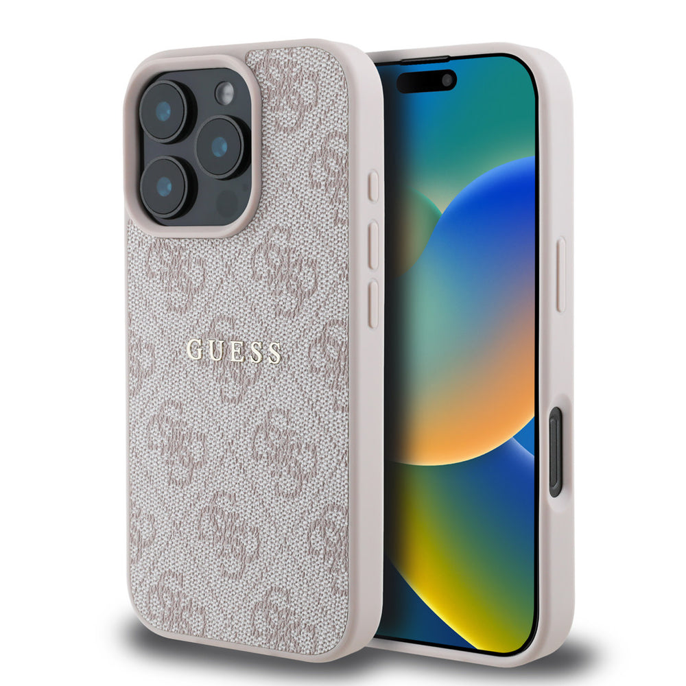 Guess iPhone 16 Pro Max Backcover hoesje - MagSafe - 4G Classic Metal Logo - Roze-Hoesjes-Ilumina Benelux