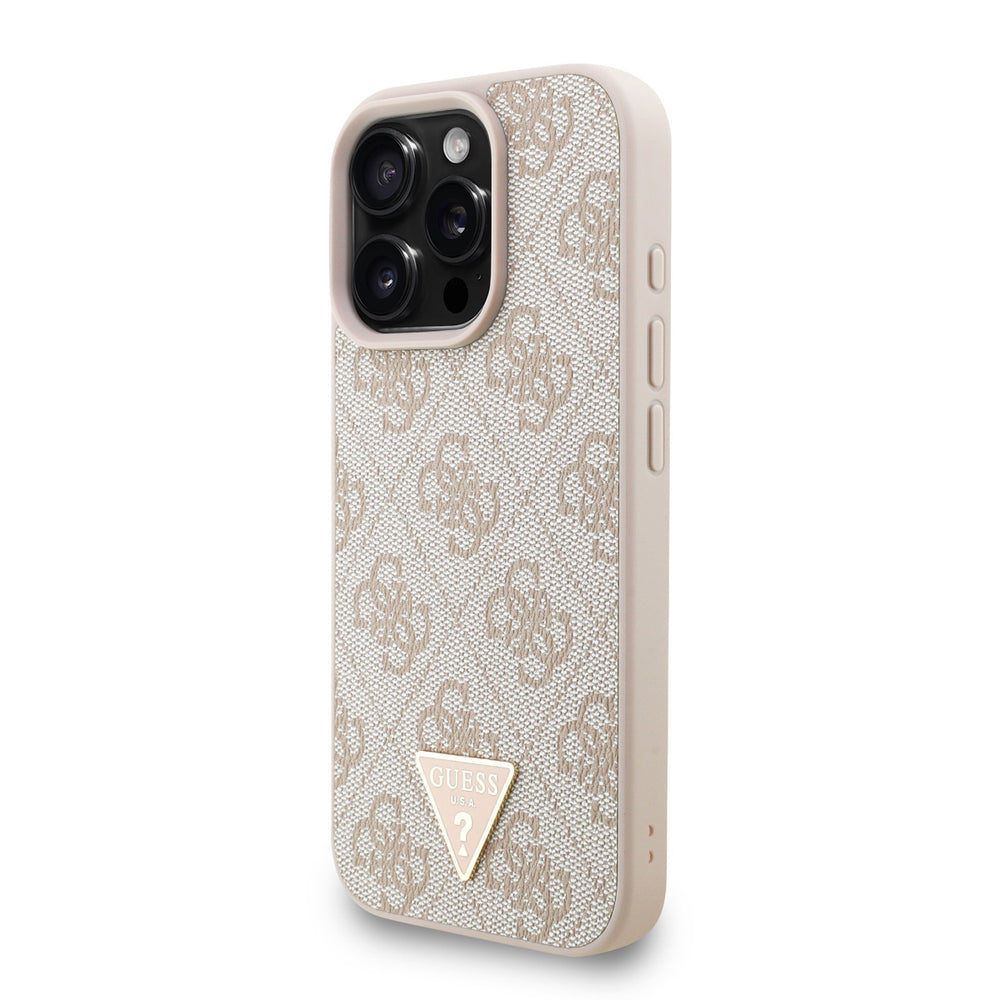 Guess iPhone 16 Pro Max Backcover hoesje - MagSafe - 4G Triangle Logo With Strap - Roze-Hoesjes-Ilumina Benelux