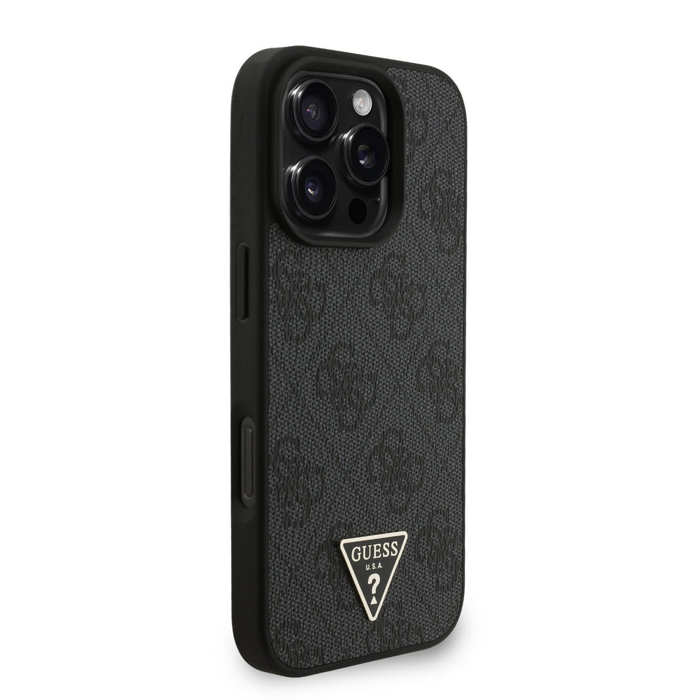 Guess iPhone 16 Pro Max Backcover hoesje - MagSafe - 4G Triangle Logo With Strap - Zwart-Hoesjes-Ilumina Benelux