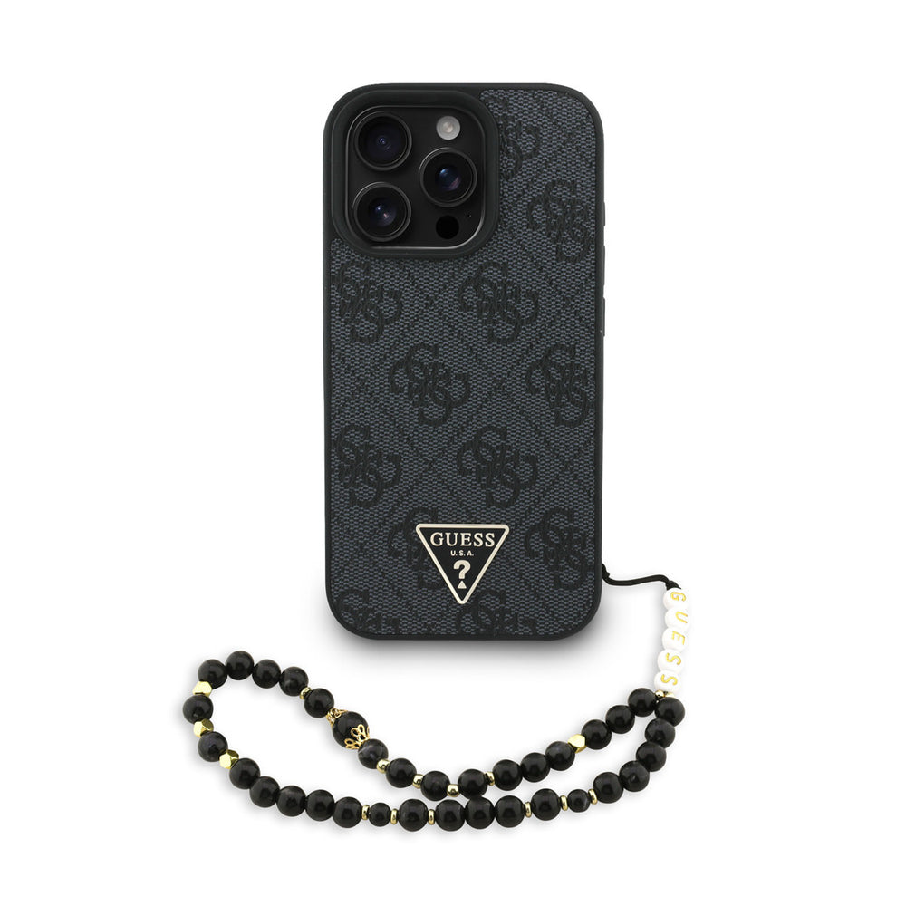 Guess iPhone 16 Pro Max Backcover hoesje - MagSafe - 4G Triangle Logo With Strap - Zwart-Hoesjes-Ilumina Benelux