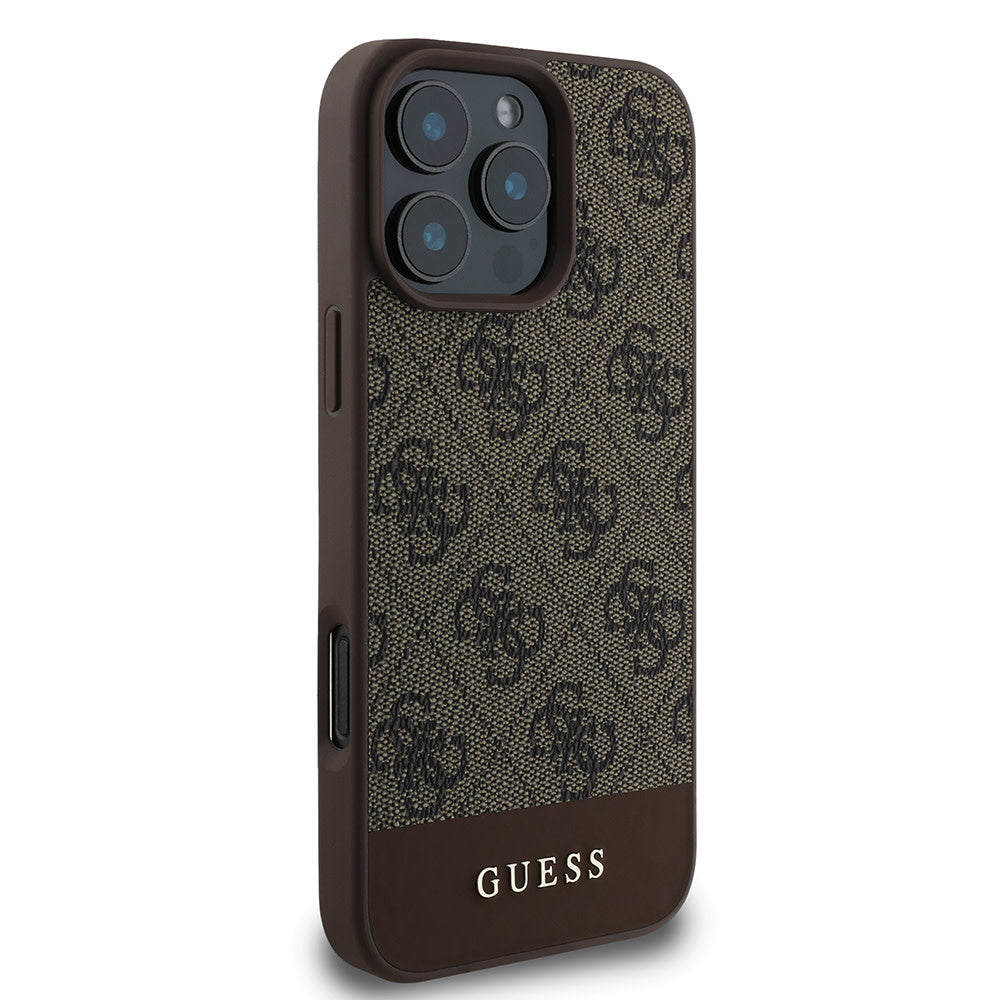 Guess iPhone 16 Pro Max Backcover hoesje - Magsafe - 4G PU Leather - Bottom Stripe - Bruin-Hoesjes-Ilumina Benelux