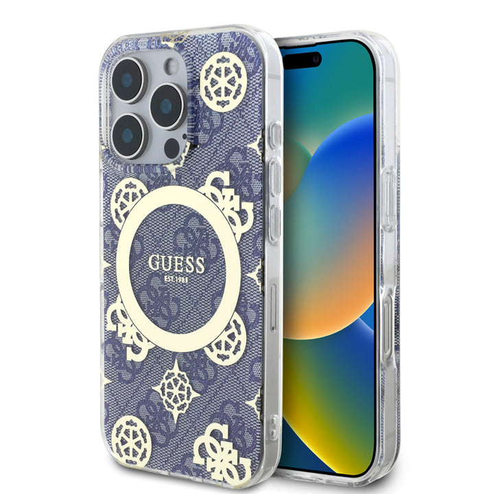 Guess iPhone 16 Pro Max Backcover hoesje - Magsafe IML - 4G Peony - Blauw-Hoesjes-Ilumina Benelux