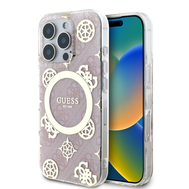 Guess iPhone 16 Pro Max Backcover hoesje - Magsafe IML - 4G Peony - Roze-Hoesjes-Ilumina Benelux