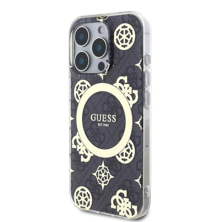 Guess iPhone 16 Pro Max Backcover hoesje - Magsafe IML - 4G Peony - Zwart-Hoesjes-Ilumina Benelux