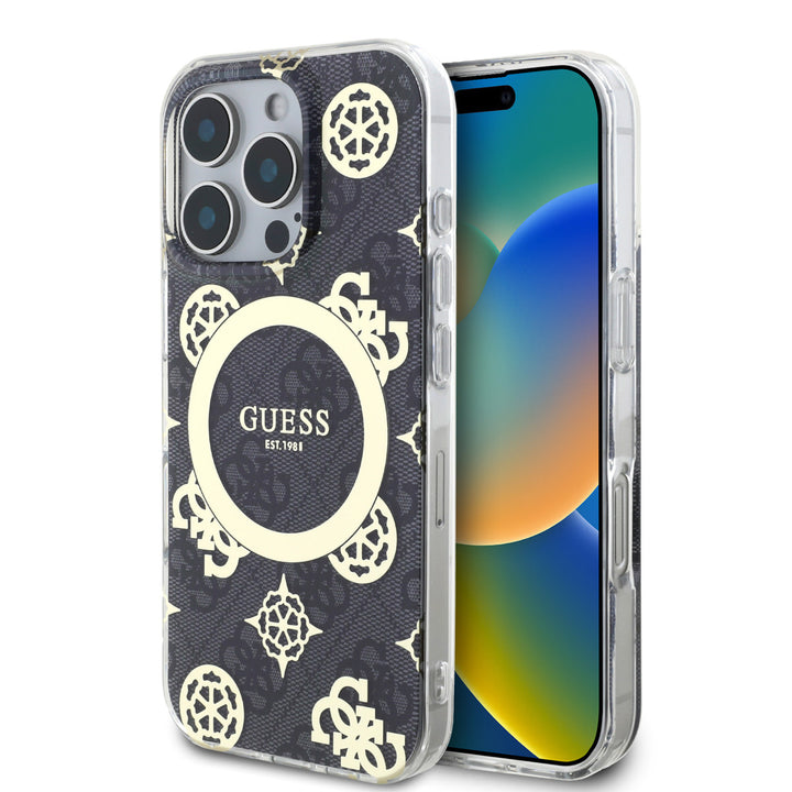 Guess iPhone 16 Pro Max Backcover hoesje - Magsafe IML - 4G Peony - Zwart-Hoesjes-Ilumina Benelux