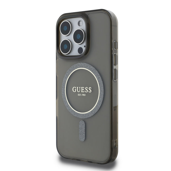 Guess iPhone 16 Pro Max Backcover hoesje Magsafe IML Glitter - Zwart-Hoesjes-Ilumina Benelux