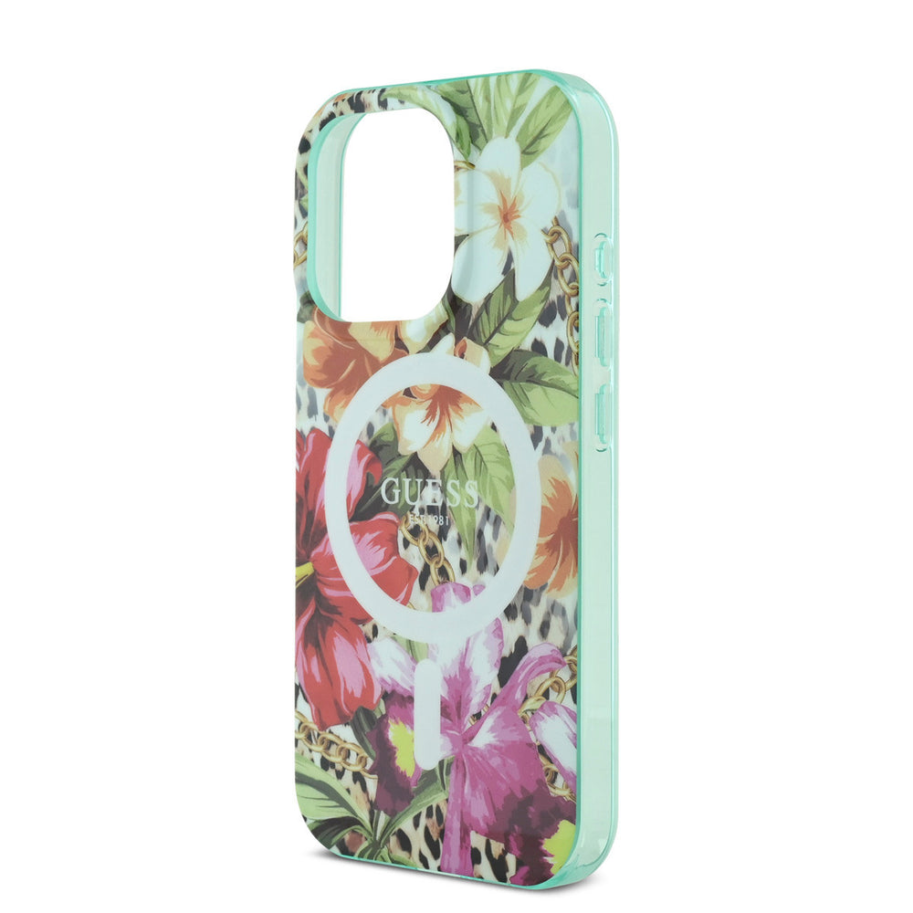 Guess iPhone 16 Pro Max Backcover hoesje - Magsafe IML - Jungle Design - Oranje-Hoesjes-Ilumina Benelux