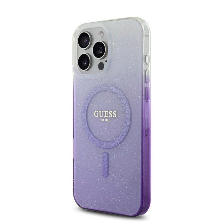 Guess iPhone 16 Pro Max Backcover hoesje Magsafe IML glitter gradient - Paars-Hoesjes-Ilumina Benelux
