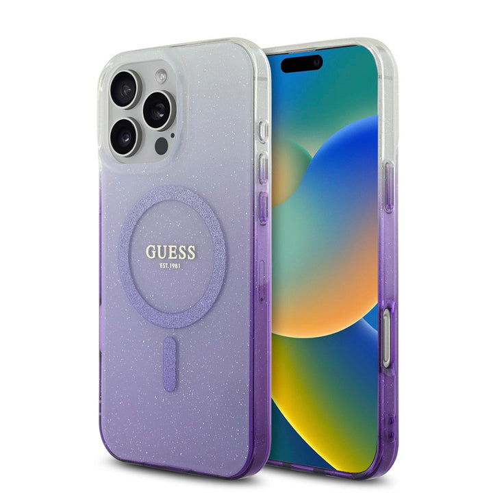 Guess iPhone 16 Pro Max Backcover hoesje Magsafe IML glitter gradient - Paars-Hoesjes-Ilumina Benelux