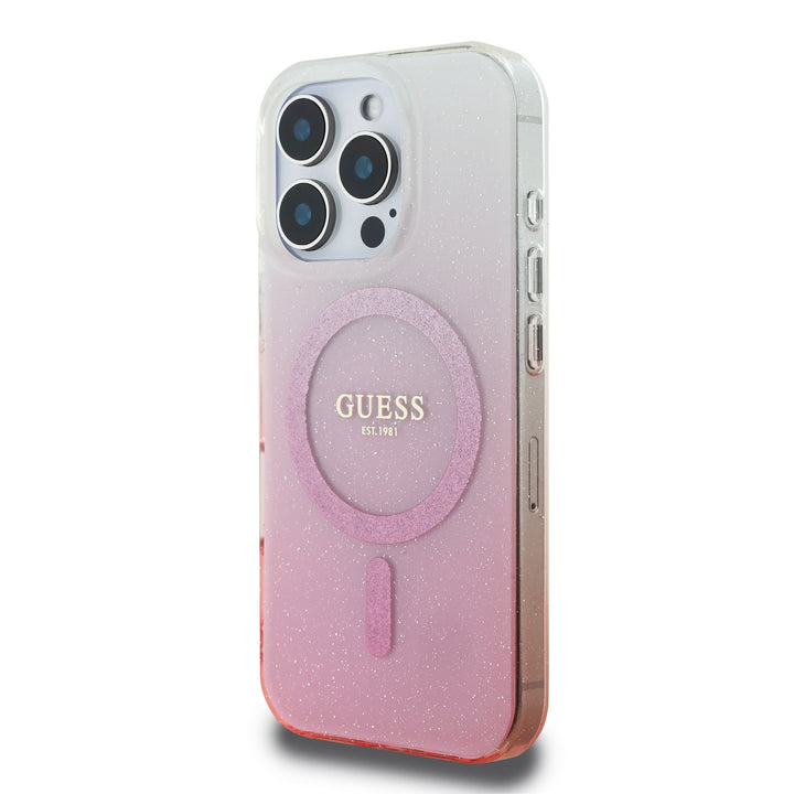 Guess iPhone 16 Pro Max Backcover hoesje Magsafe IML glitter gradient - Roze-Hoesjes-Ilumina Benelux