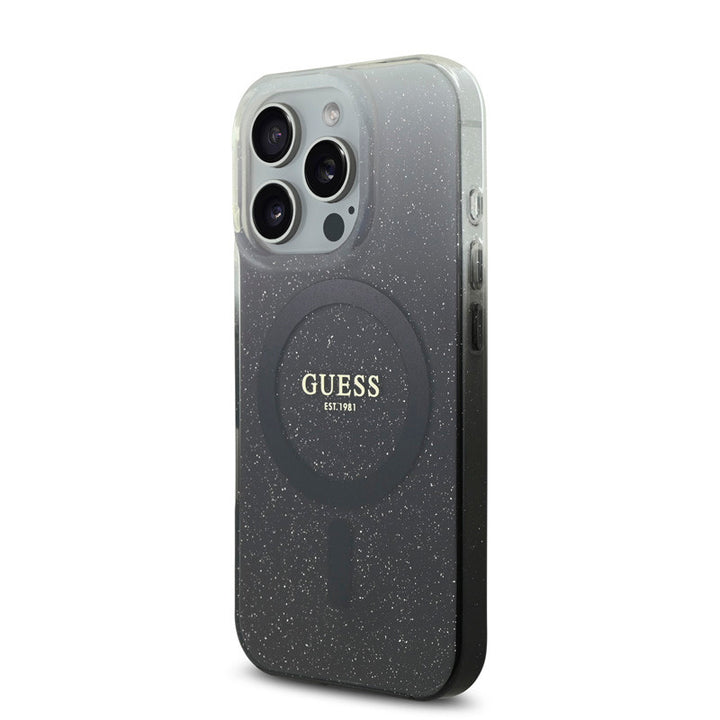 Guess iPhone 16 Pro Max Backcover hoesje Magsafe IML glitter gradient - Zwart-Hoesjes-Ilumina Benelux