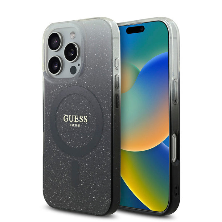 Guess iPhone 16 Pro Max Backcover hoesje Magsafe IML glitter gradient - Zwart-Hoesjes-Ilumina Benelux