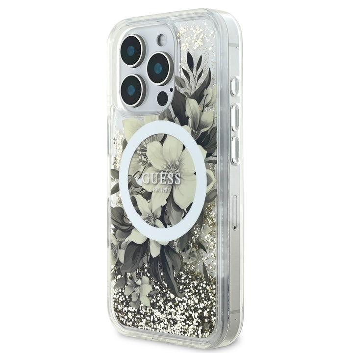 Guess iPhone 16 Pro Max Backcover hoesje Magsafe Liquid Glitter - Beige-Hoesjes-Ilumina Benelux