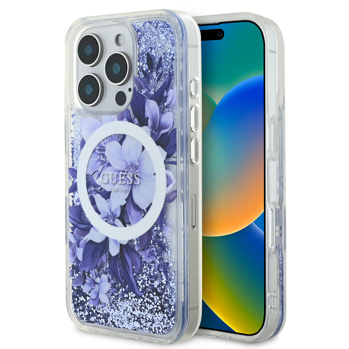 Guess iPhone 16 Pro Max Backcover hoesje Magsafe Liquid Glitter - Paars-Hoesjes-Ilumina Benelux
