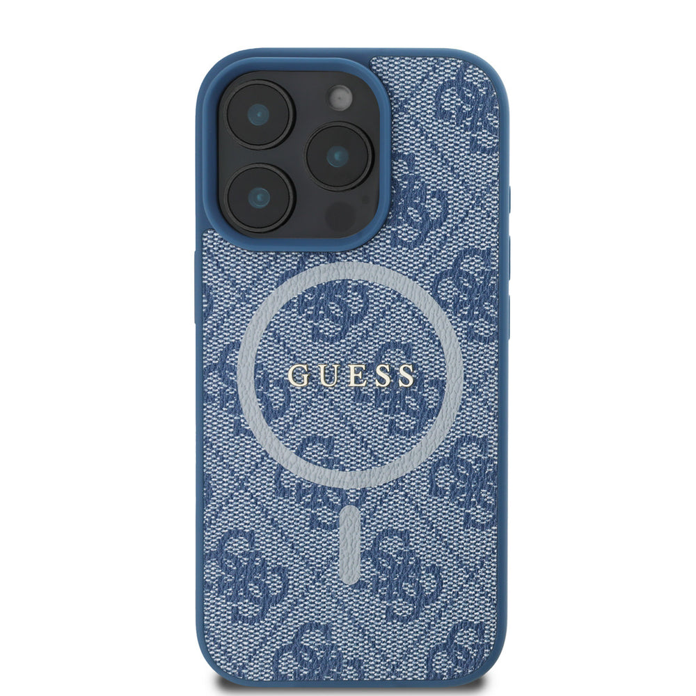 Guess iPhone 16 Pro Max Backcover hoesje - Magsafe PU Leather - 4G Classic Logo - Blauw-Hoesjes-Ilumina Benelux