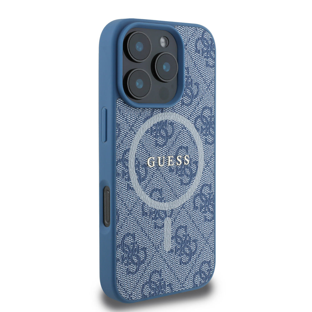 Guess iPhone 16 Pro Max Backcover hoesje - Magsafe PU Leather - 4G Classic Logo - Blauw-Hoesjes-Ilumina Benelux