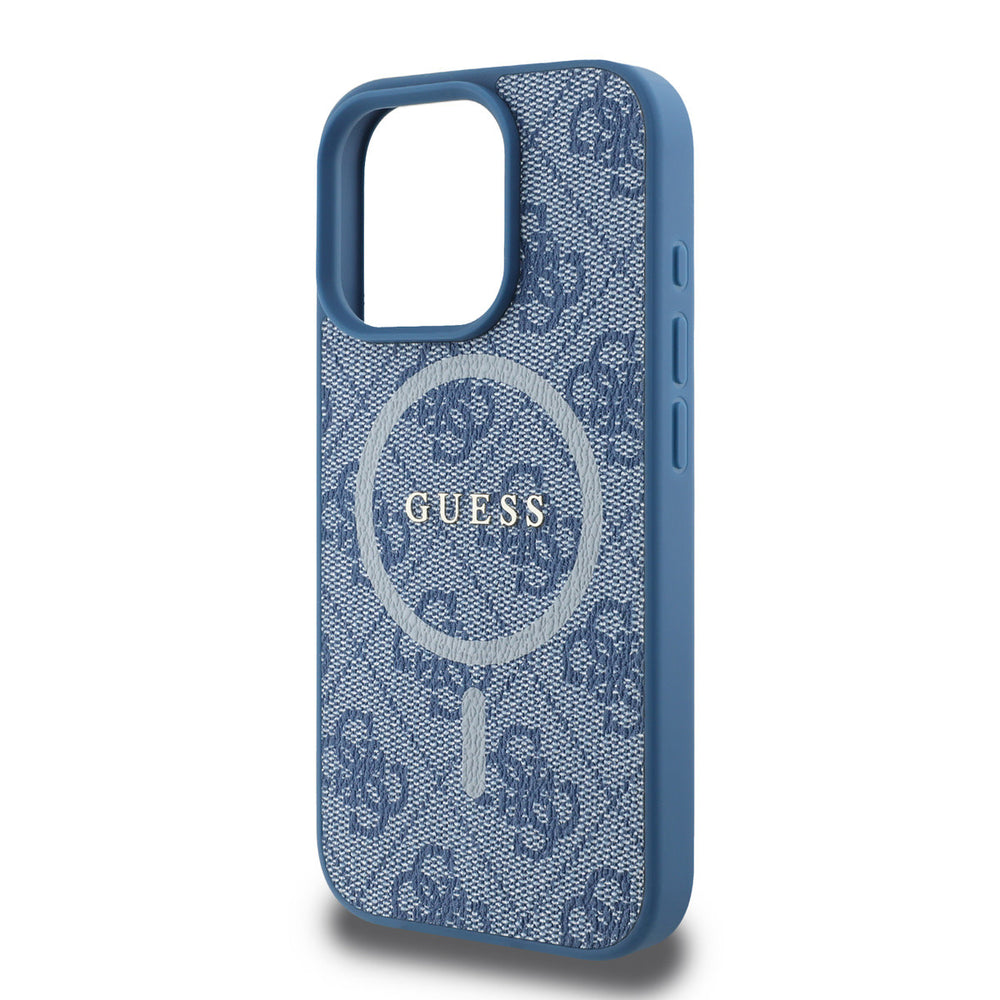 Guess iPhone 16 Pro Max Backcover hoesje - Magsafe PU Leather - 4G Classic Logo - Blauw-Hoesjes-Ilumina Benelux