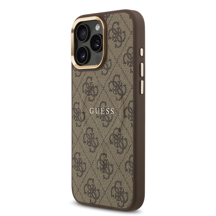 Guess iPhone 16 Pro Max Backcover hoesje - Magsafe PU Leather - 4G Classic Logo - Gold Edge - Bruin-Hoesjes-Ilumina Benelux
