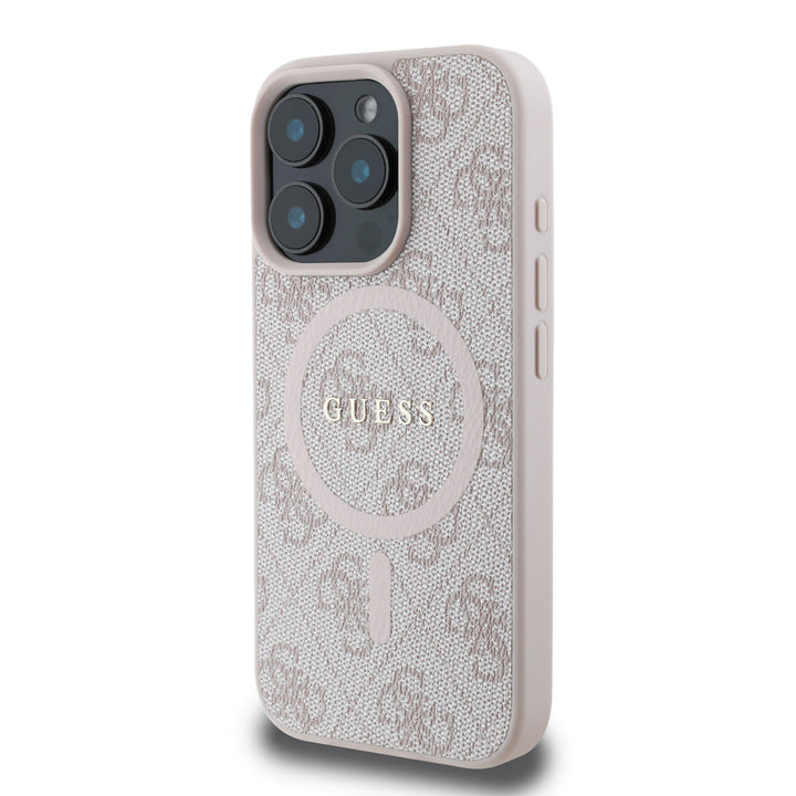 Guess iPhone 16 Pro Max Backcover hoesje - Magsafe PU Leather - 4G Classic Logo - Roze-Hoesjes-Ilumina Benelux