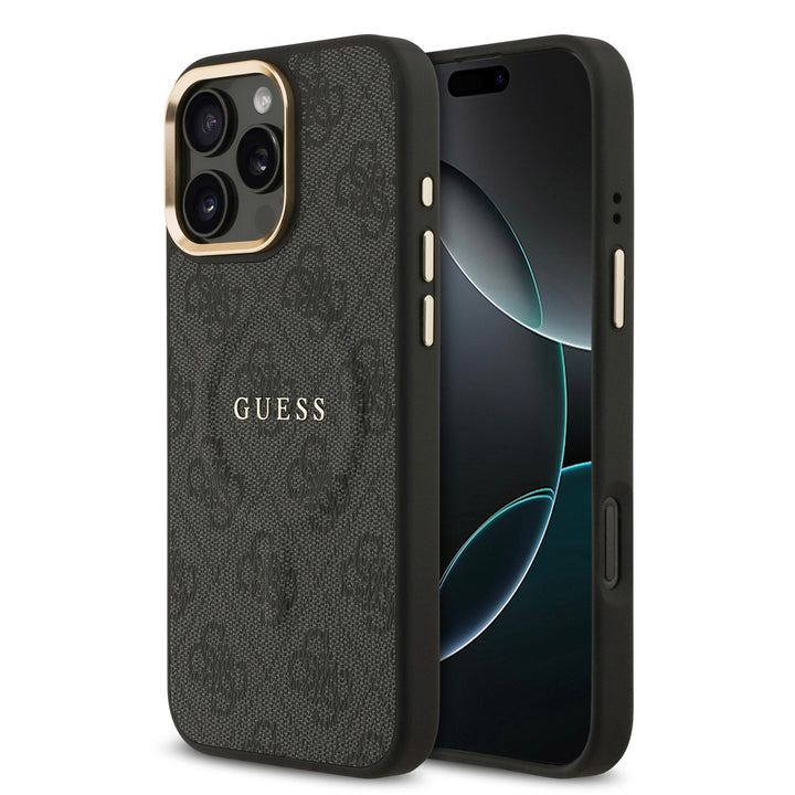 Guess iPhone 16 Pro Max Backcover hoesje - Magsafe PU Leather - 4G Classic Logo - Zwart-Hoesjes-Ilumina Benelux
