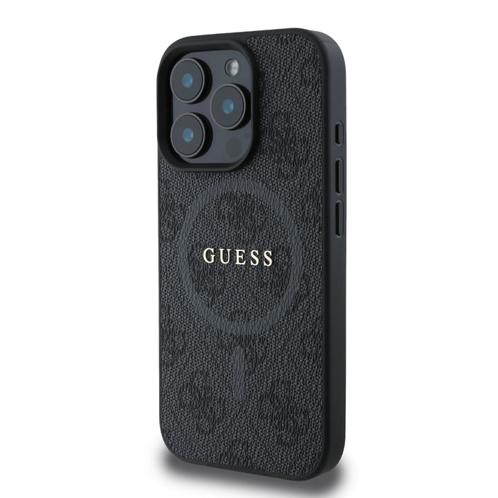 Guess iPhone 16 Pro Max Backcover hoesje - Magsafe PU Leather - 4G Ring - Zwart-Hoesjes-Ilumina Benelux