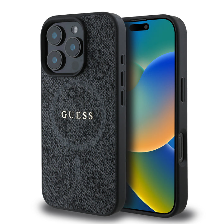 Guess iPhone 16 Pro Max Backcover hoesje - Magsafe PU Leather - 4G Ring - Zwart-Hoesjes-Ilumina Benelux