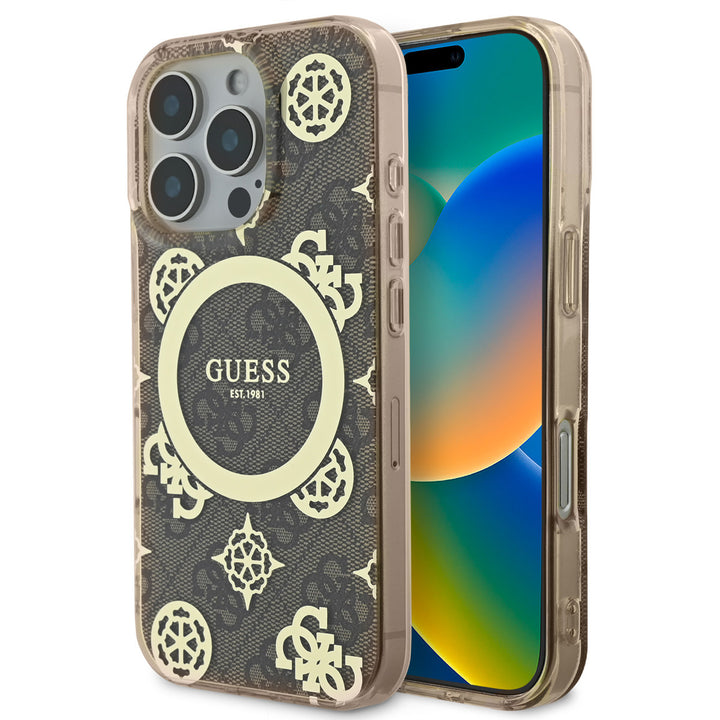 Guess iPhone 16 Pro Max Backcover hoesje - Magsafe - Peony 4G - Bruin-Hoesjes-Ilumina Benelux