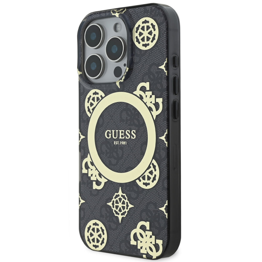 Guess iPhone 16 Pro Max Backcover hoesje - Magsafe - Peony 4G - Zwart-Hoesjes-Ilumina Benelux