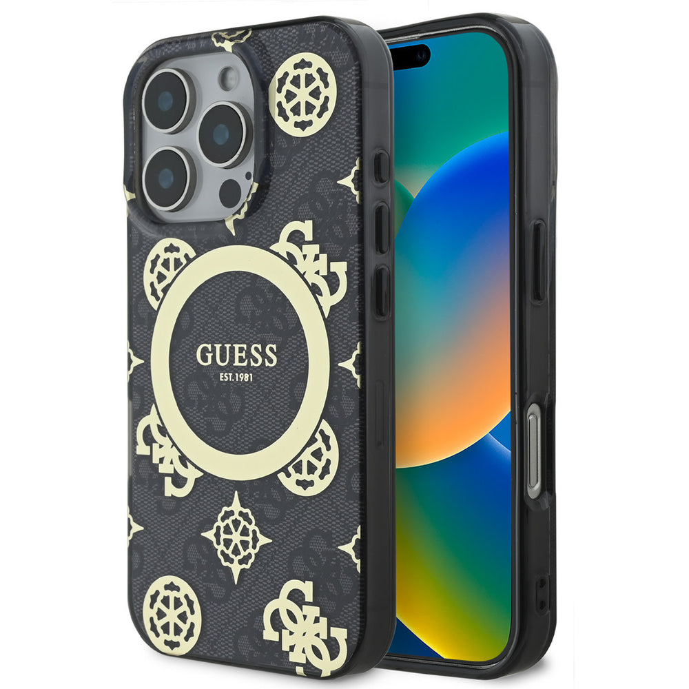 Guess iPhone 16 Pro Max Backcover hoesje - Magsafe - Peony 4G - Zwart-Hoesjes-Ilumina Benelux